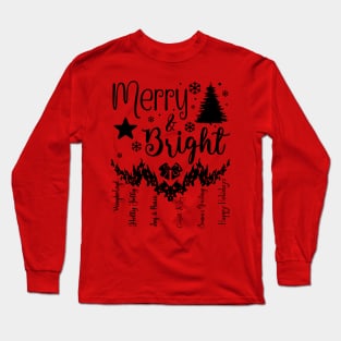 Merry & Bright Text Garland in Dark Font Long Sleeve T-Shirt